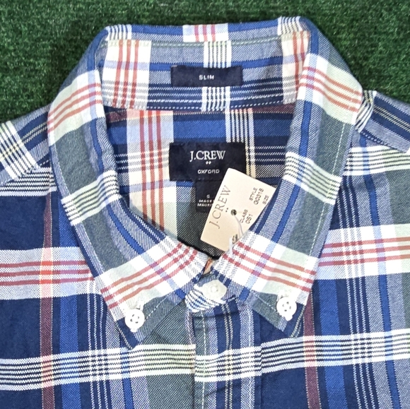 J. Crew | Mens Slim Small Oxford Cloth Short Sleeve Button Down Plaid Shirt - Picture 6 of 16